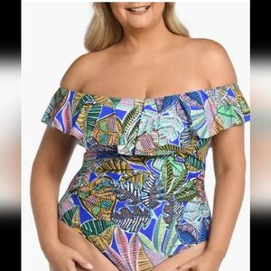 La Blanca | Neon Ruffle One-Piece Swimsuit | 16W